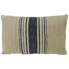 19th Century French Blue Stripes Decorative Grain Sack Lumbar Pillow