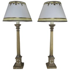 Pair of Painted Neoclassical Lamps with Parchment Shades