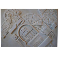 Abstract Bisque Wall Plaque with Architectural Theme by Eduardo Paolozzi, 1978