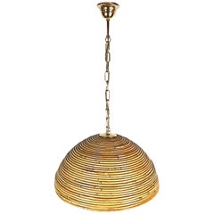 Mid-Century Modern Bamboo and Brass Pendant Light, Italy, 1950s