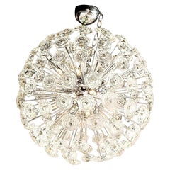 Chandelier with Glass Roses, Midcentury Design, Italy, Large Chrome Sphere