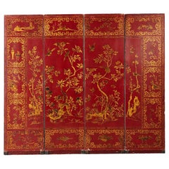 Chinese Qing Four-Panel Lacquer Gilt Screen