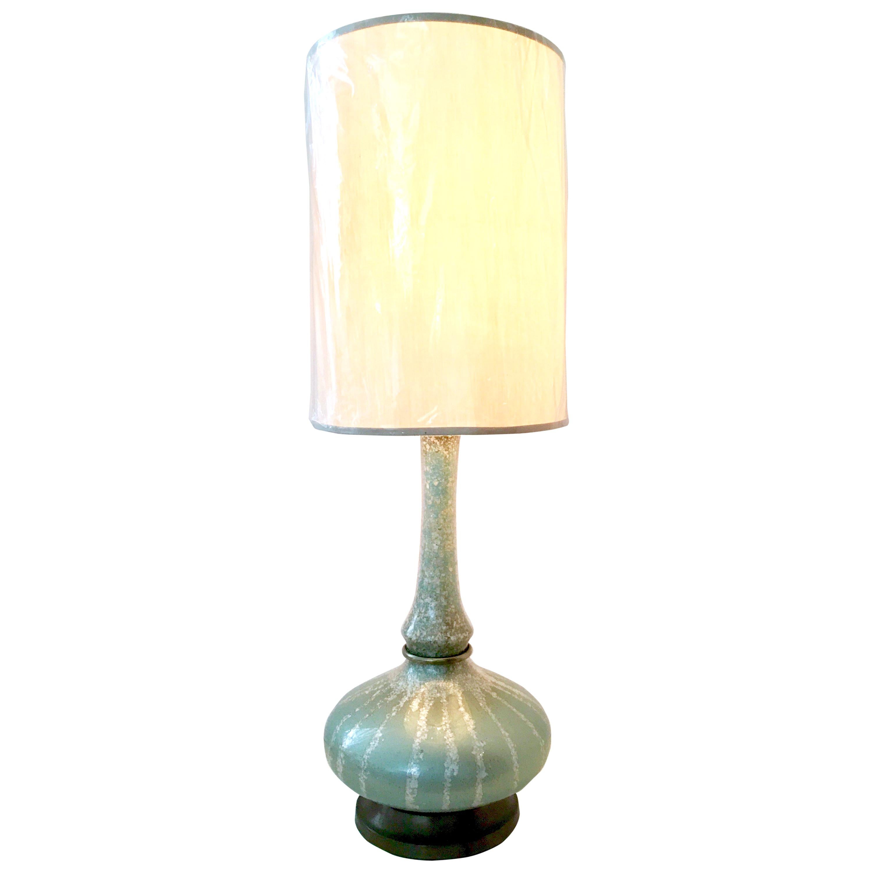 Midcentury Reverse Painted Blown Art Glass Shell Encrusted Table Lamp For Sale