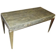 Art Deco Desk in Shagreen and Polished Nickel