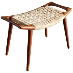 Hans Wegner Teak and Cane Stool for Johannes Hansen