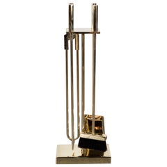 Custom Modernist Four-Piece Fire Tool Set in Polished Brass