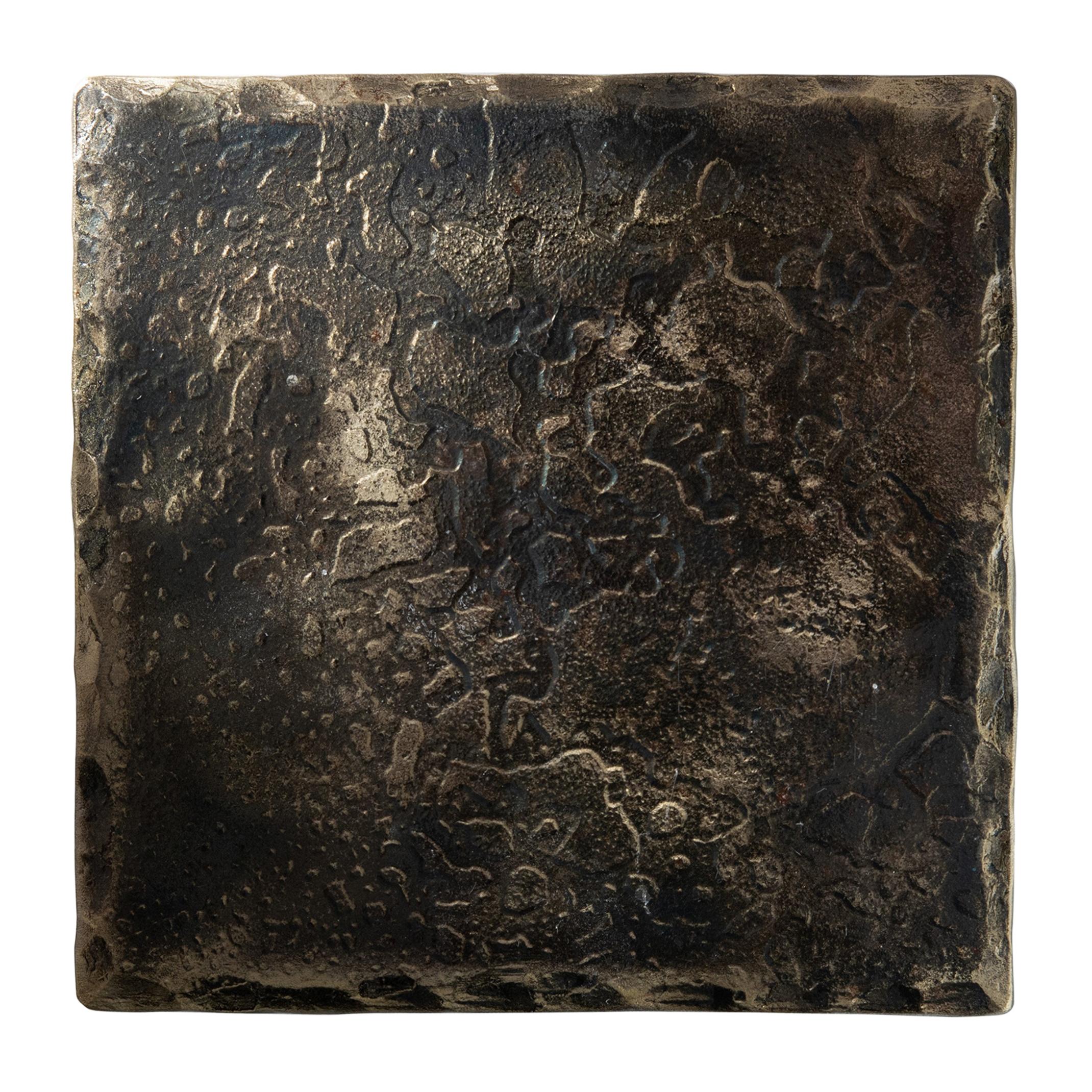 Forge Blackened Steel Square Coaster with Brass Highlights For Sale