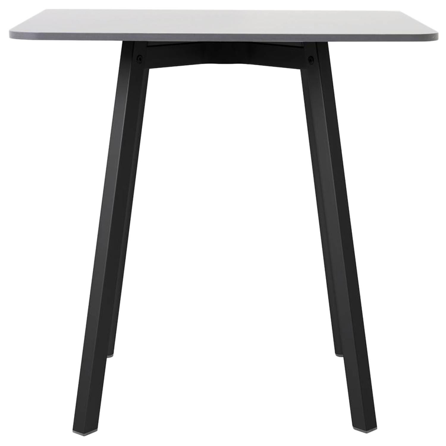 Emeco Su Small Cafe Table in Black Aluminum with White Laminate top by Nendo