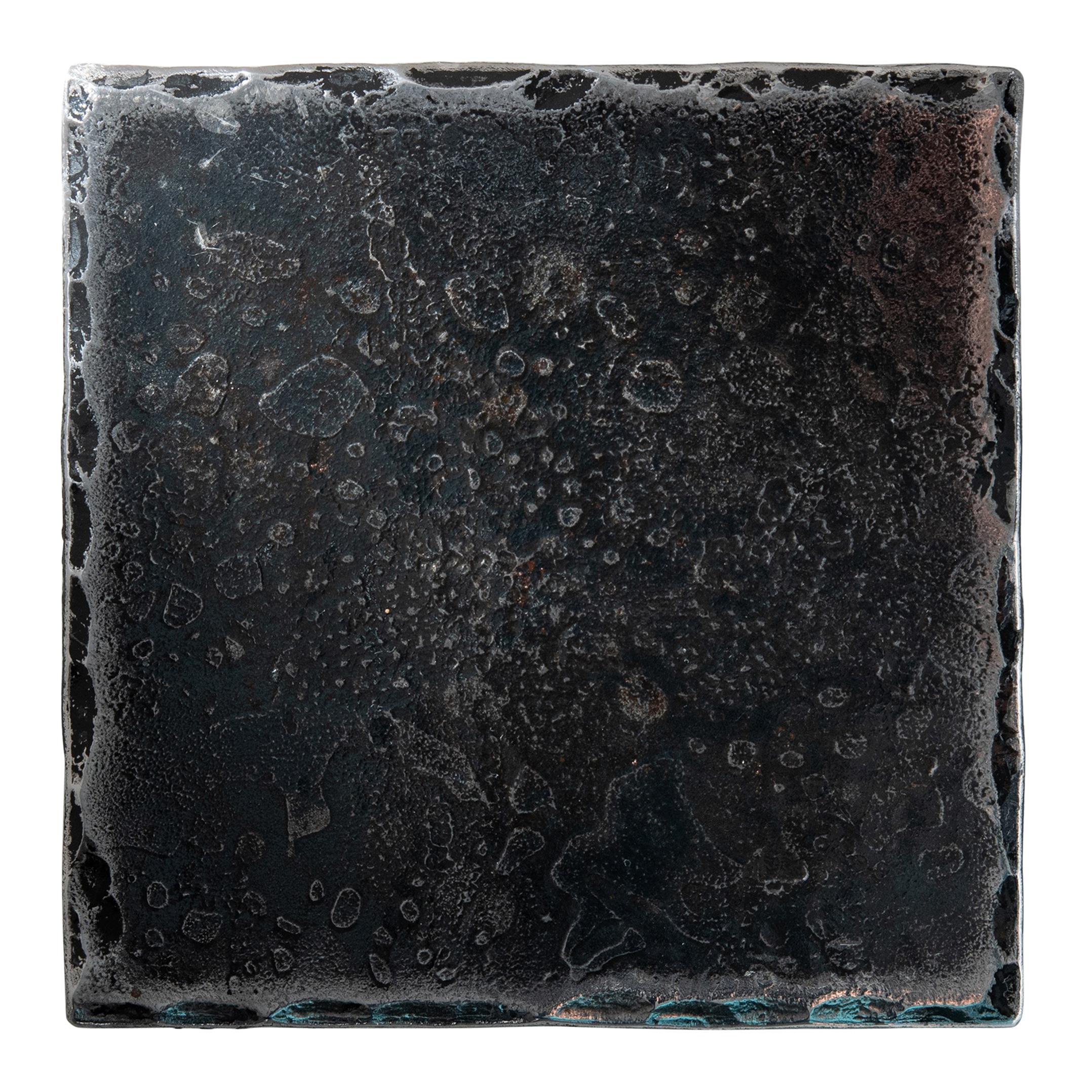 Forged Steel Square Coaster with Hammered and Polished Edges For Sale