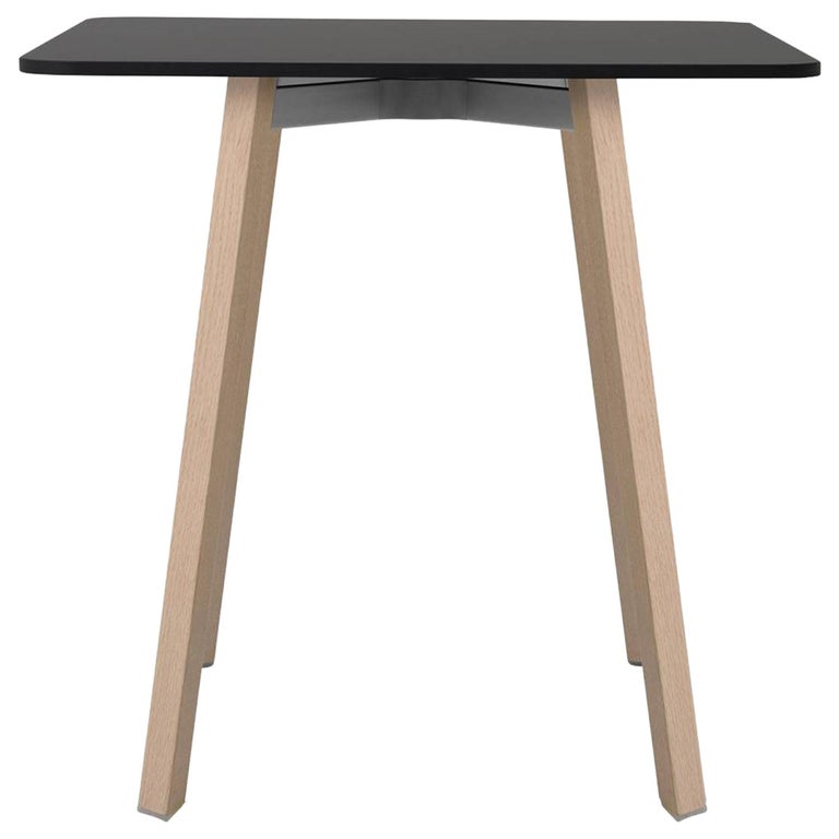 Emeco Su Small Cafe Table in Wood with Black Laminate Top by Nendo For