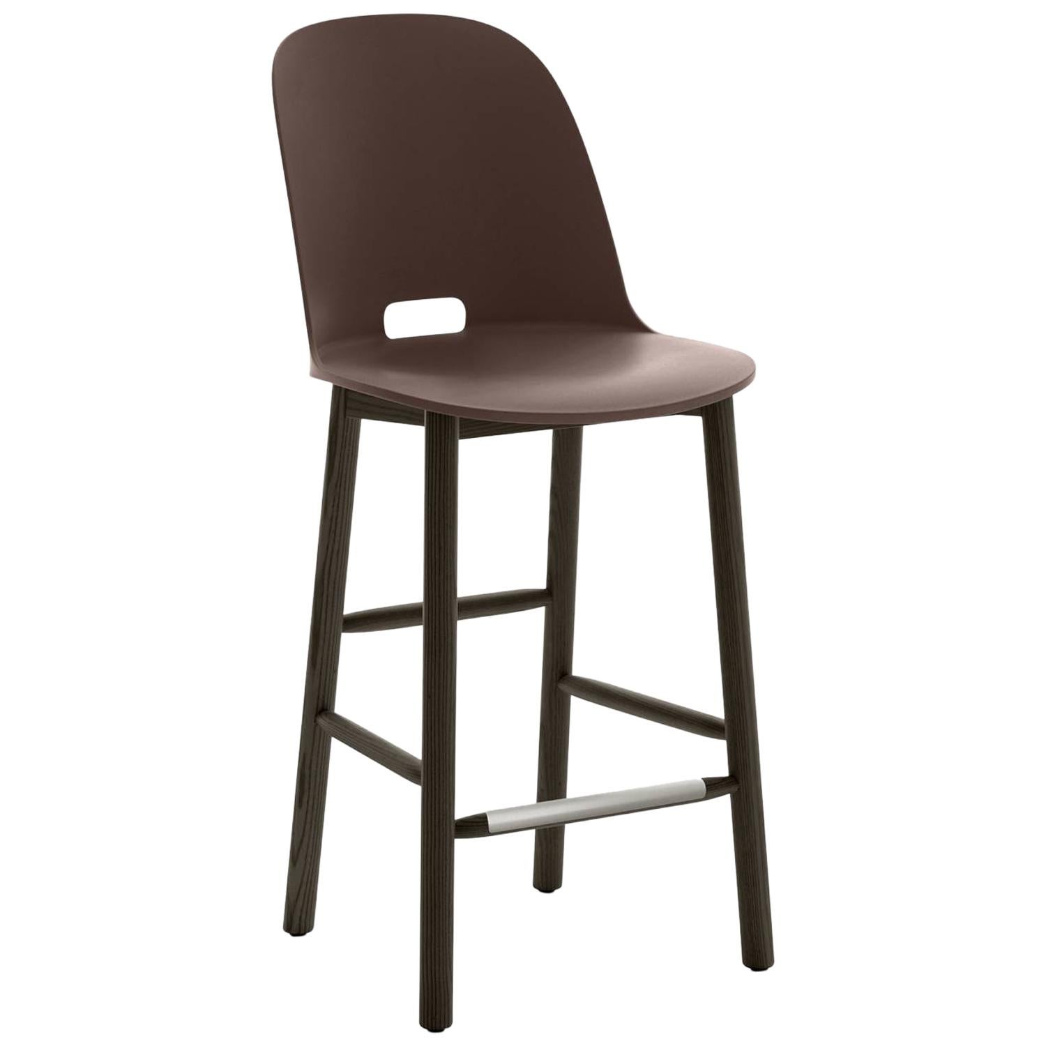 Emeco Alfi Counter Stool in Brown and Dark Ash with High Back by Jasper Morrison