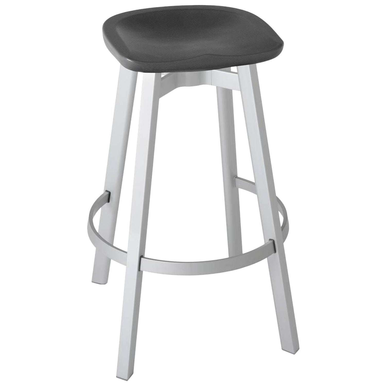Emeco Su Barstool in Natural Aluminum w/ Charcoal Seat by Nendo