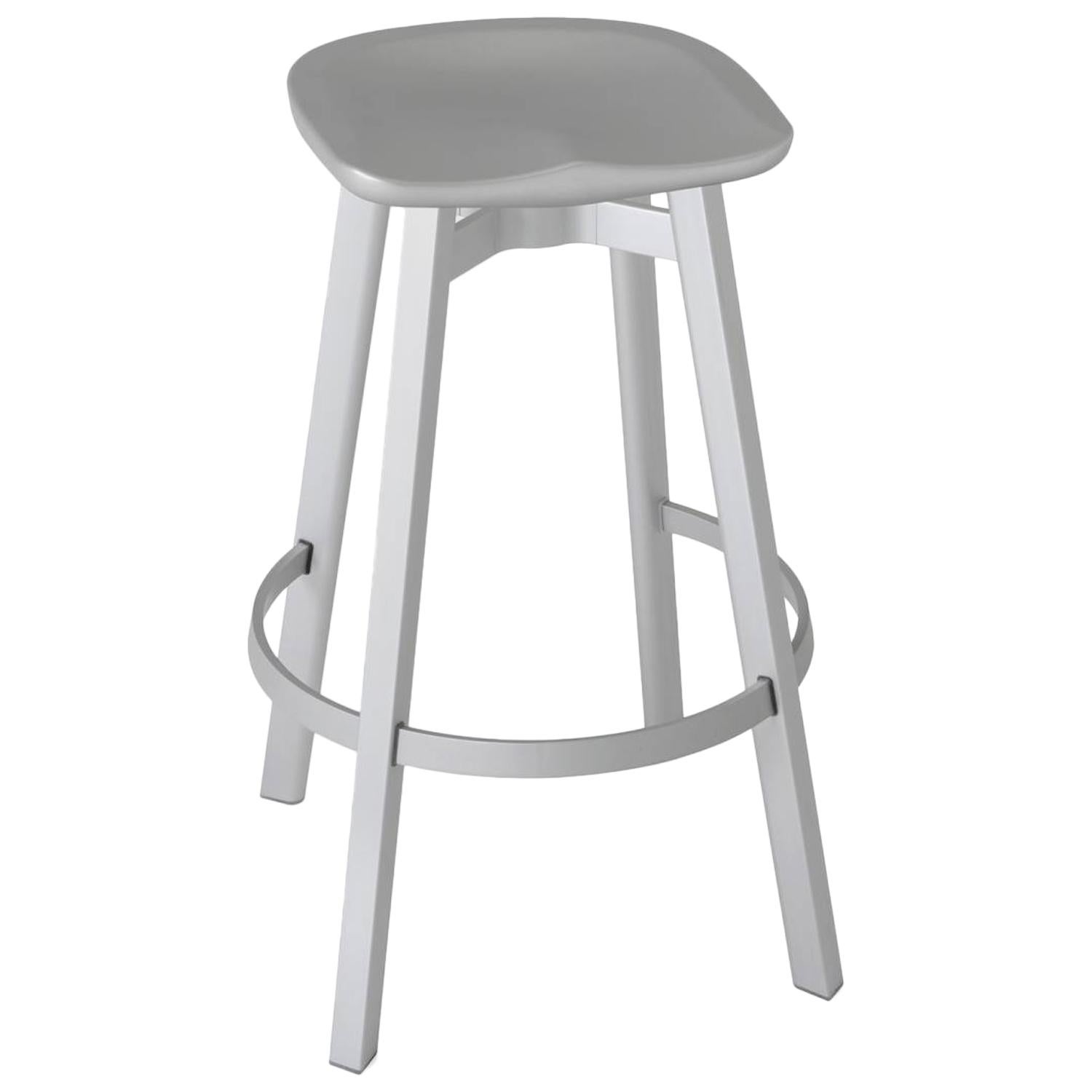 Emeco Su Barstool in Natural Aluminum with Flint Seat by Nendo