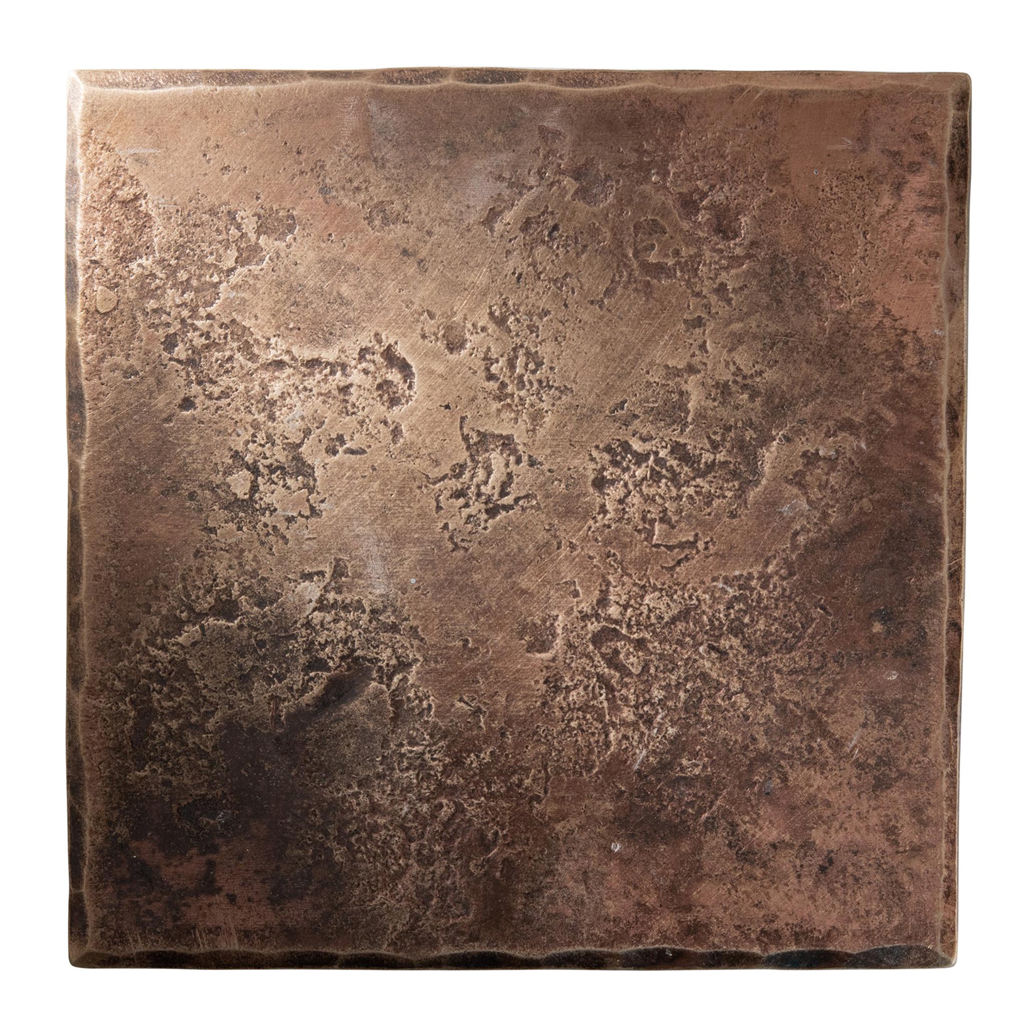 Forged Bronze Square Coaster with Hammered and Polished Finish For Sale