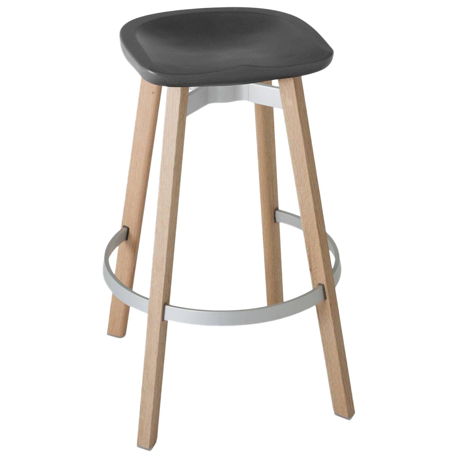 Emeco Su Barstool in Wood w/ Charcoal Seat by Nendo