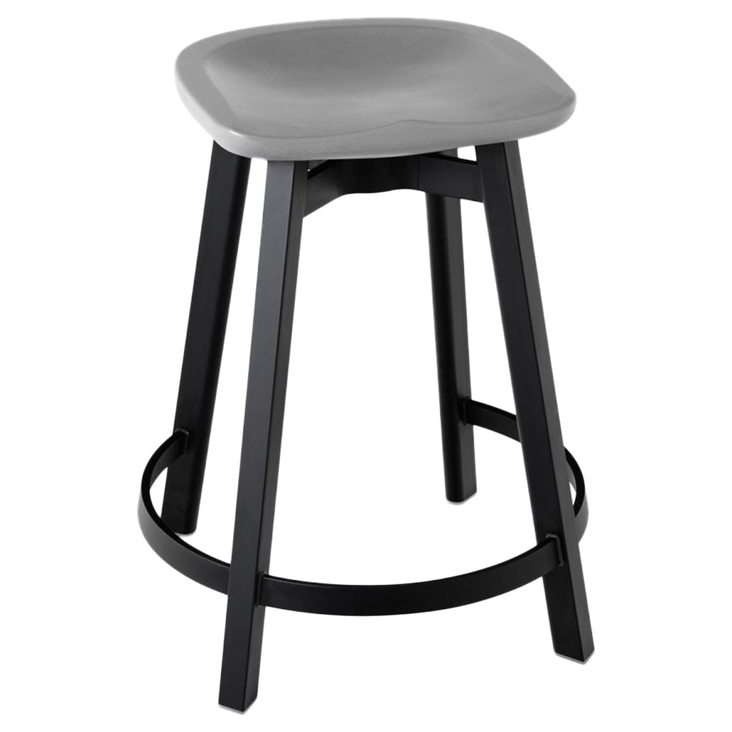 Emeco Su Small Stool in Natural Aluminum with Flint Seat by Nendo For