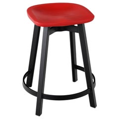 Emeco Su Counter Stool in Black Aluminum with Red Seat by Nendo