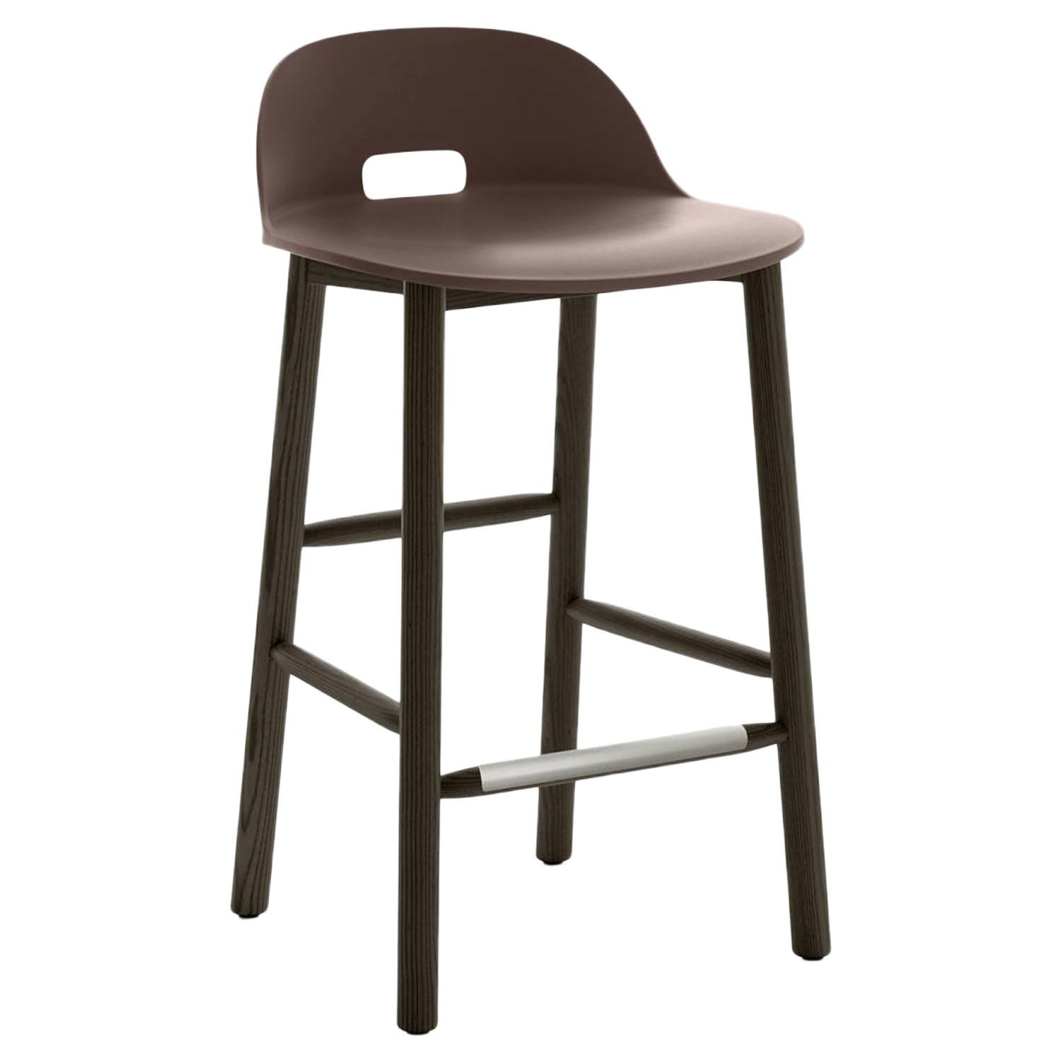 Emeco Alfi Counter Stool in Brown and Dark Ash with Low Back by Jasper Morrison