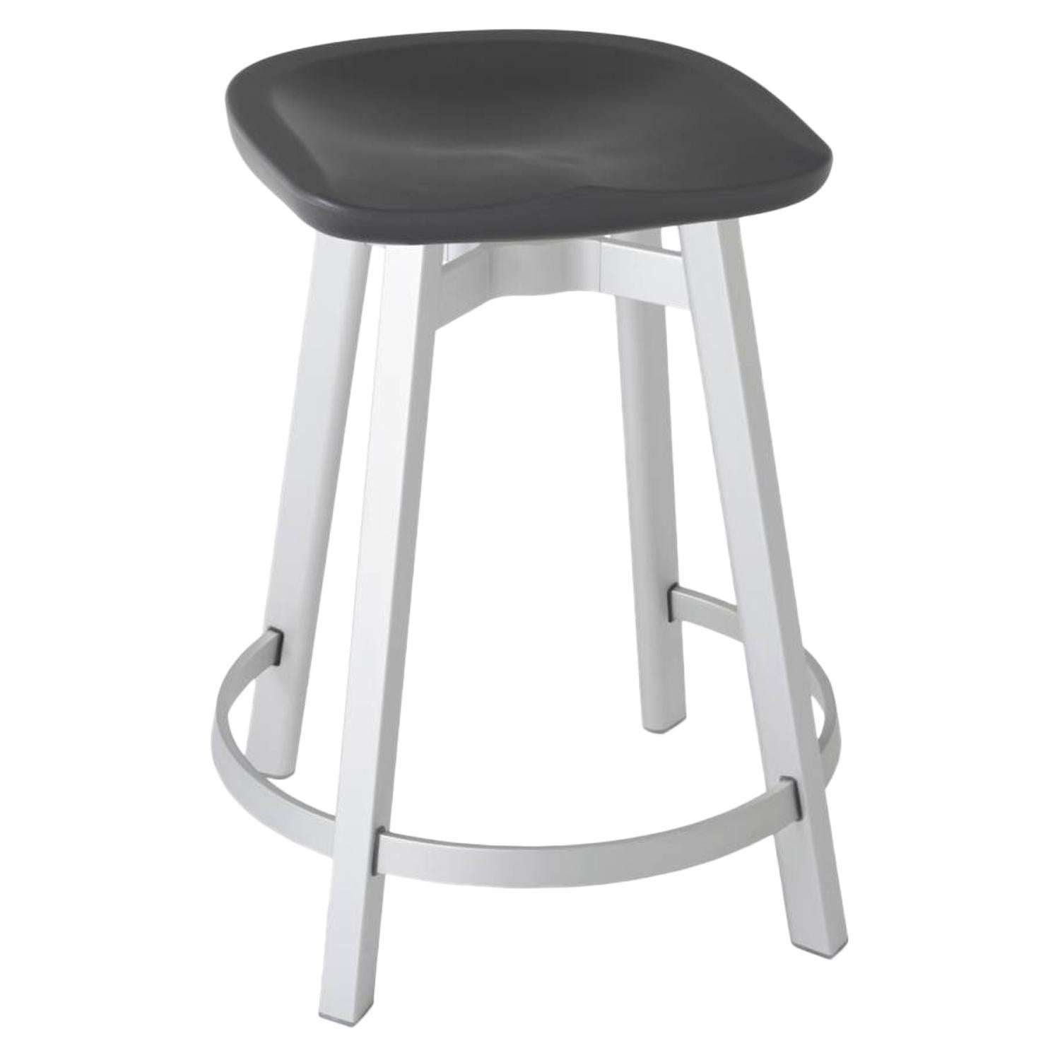 Emeco Su Counter Stool in Natural Aluminum with Charcoal Seat by Nendo