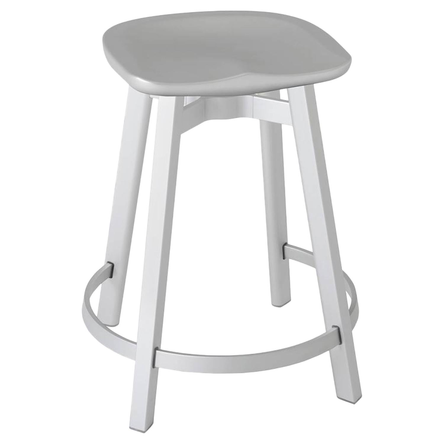 Emeco Su Counter Stool in Natural Aluminum w/ Flint Seat by Nendo