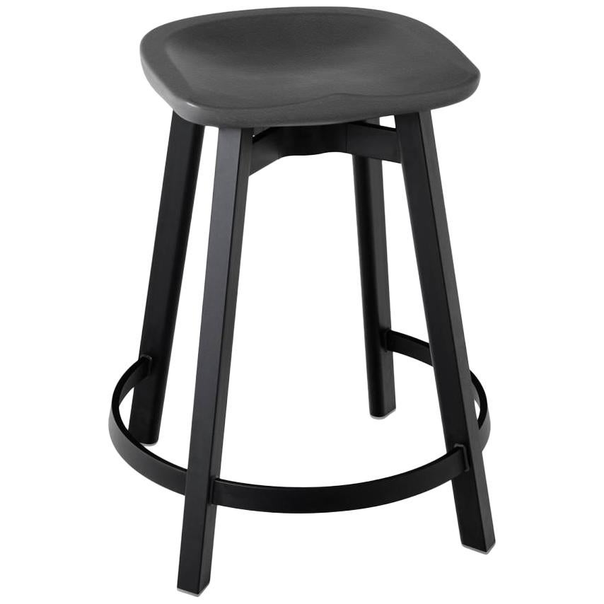 Emeco Su Counter Stool in Black Aluminum w/ Charcoal Seat by Nendo