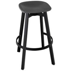 Emeco Su Barstool in Black Aluminum with Charcoal Seat by Nendo