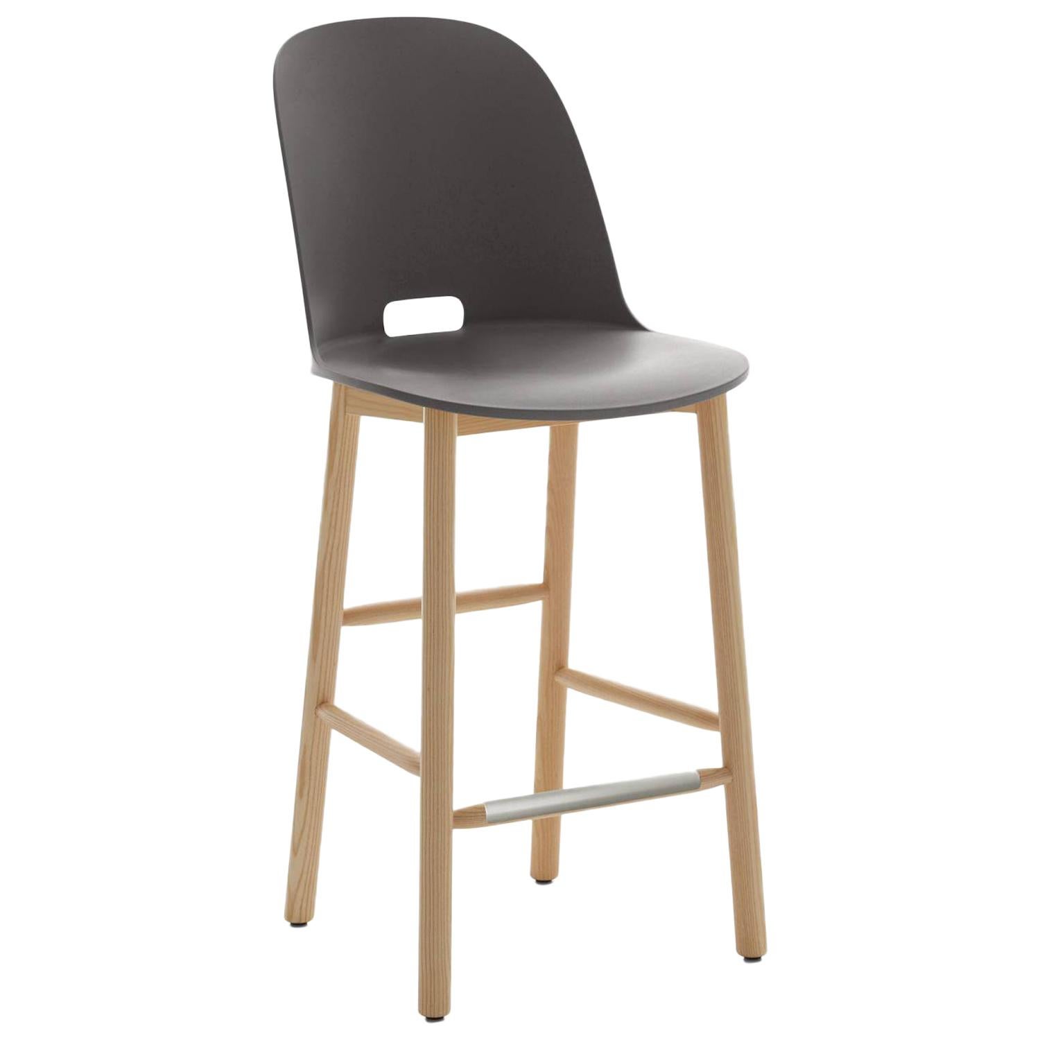Emeco Alfi Counter Stool in Gray & Ash w/ High Back by Jasper Morrison  For Sale