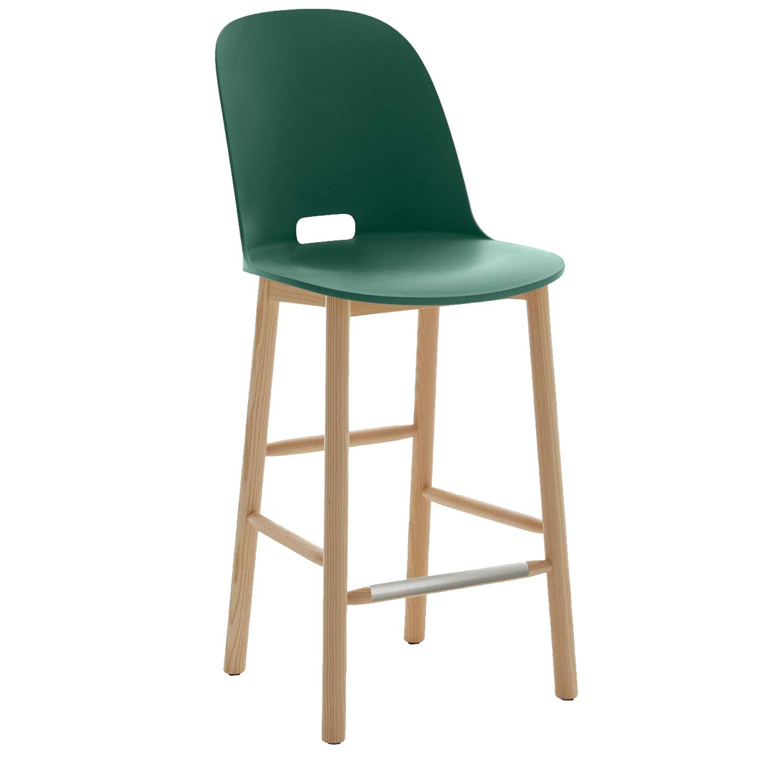 Emeco Alfi Counter Stool in Green & Ash w/ High Back by Jasper Morrison  For Sale