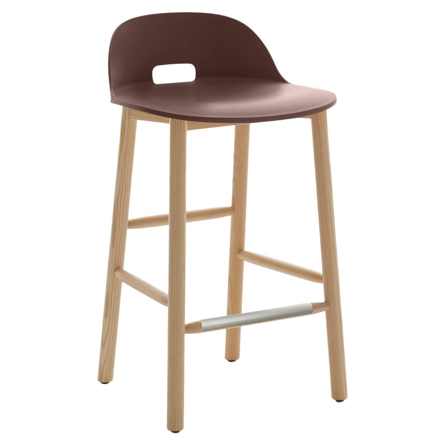 Emeco Alfi Counter Stool in Brown and Dark Ash with Low Back by Jasper Morrison  For Sale