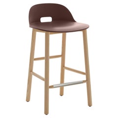 Emeco Alfi Counter Stool in Brown and Dark Ash with Low Back by Jasper Morrison 