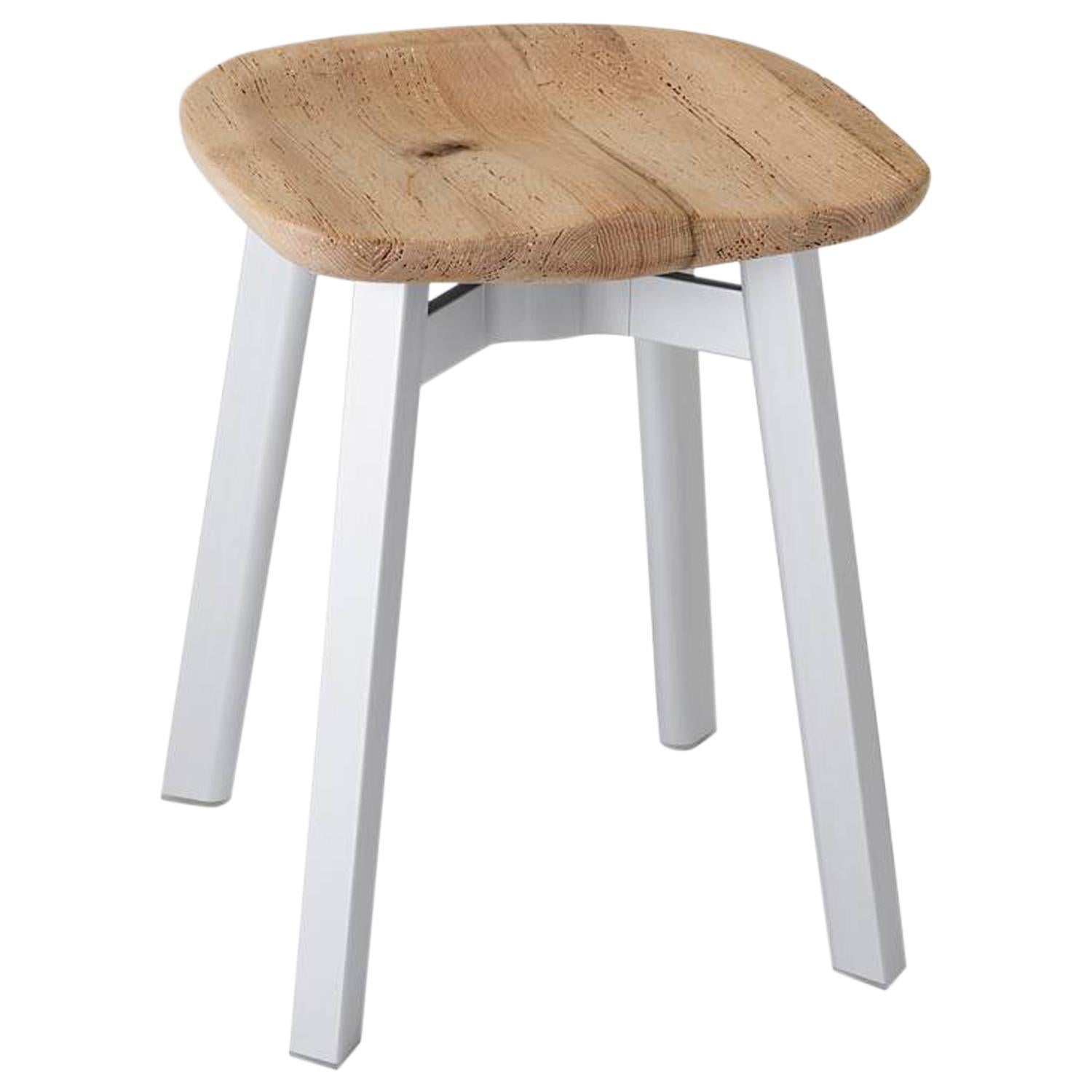 Emeco Su Small Stool in Natural Aluminum w/ Reclaimed Oak Seat by Nendo