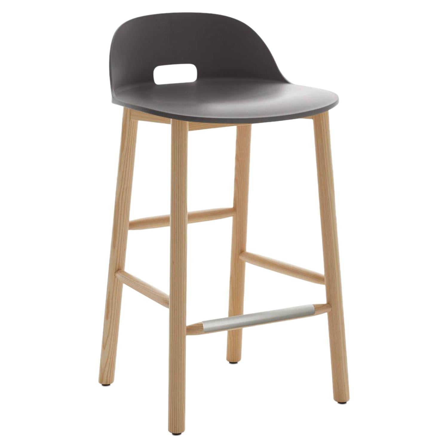 Emeco Alfi Counter Stool in Gray and Ash with Low Back by Jasper Morrison For Sale