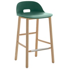 Tabouret de comptoir Emeco Alfi en vert et frêne avec dossier bas par Jasper Morrison 