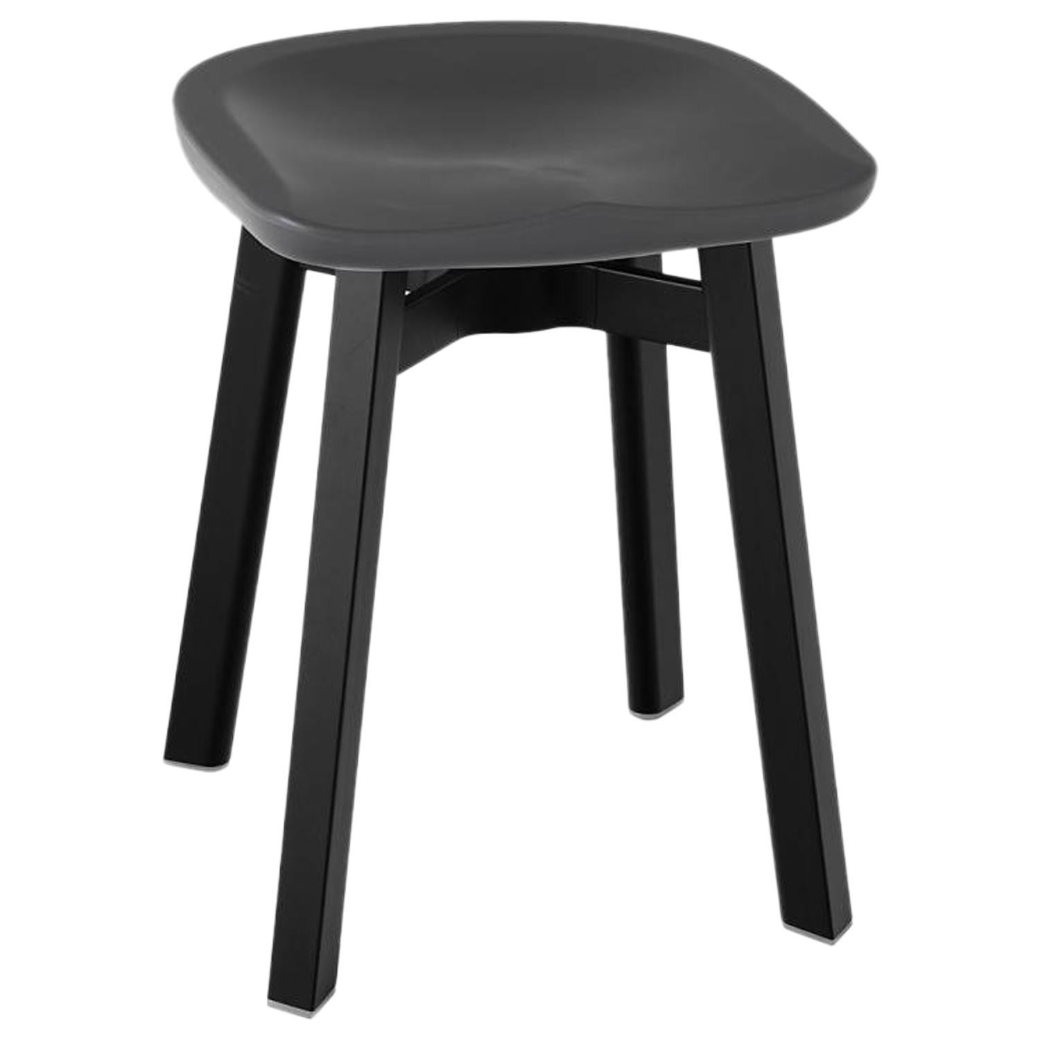 Emeco Su Small Stool in Black Aluminum with Charcoal Seat by Nendo