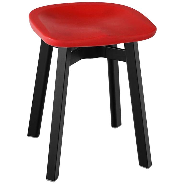 Emeco Su Small Stool in Black Aluminum with Red Seat by Nendo