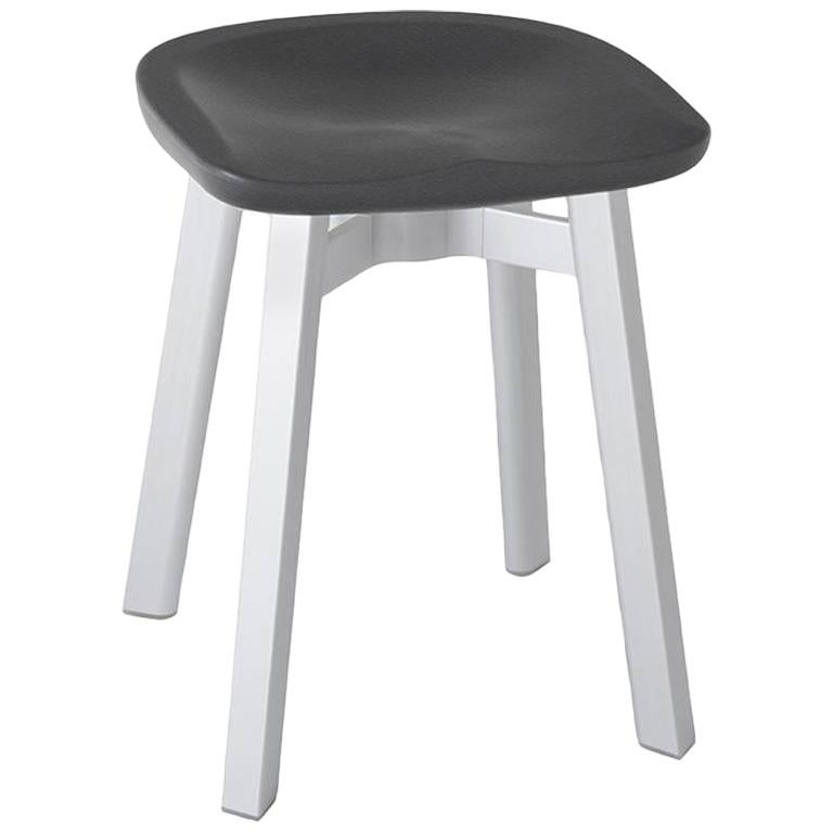 Emeco Su Small Stool in Natural Aluminum w/ Charcoal Seat by Nendo