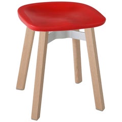 Emeco Su Small Stool in Wood w/ Red Seat by Nendo