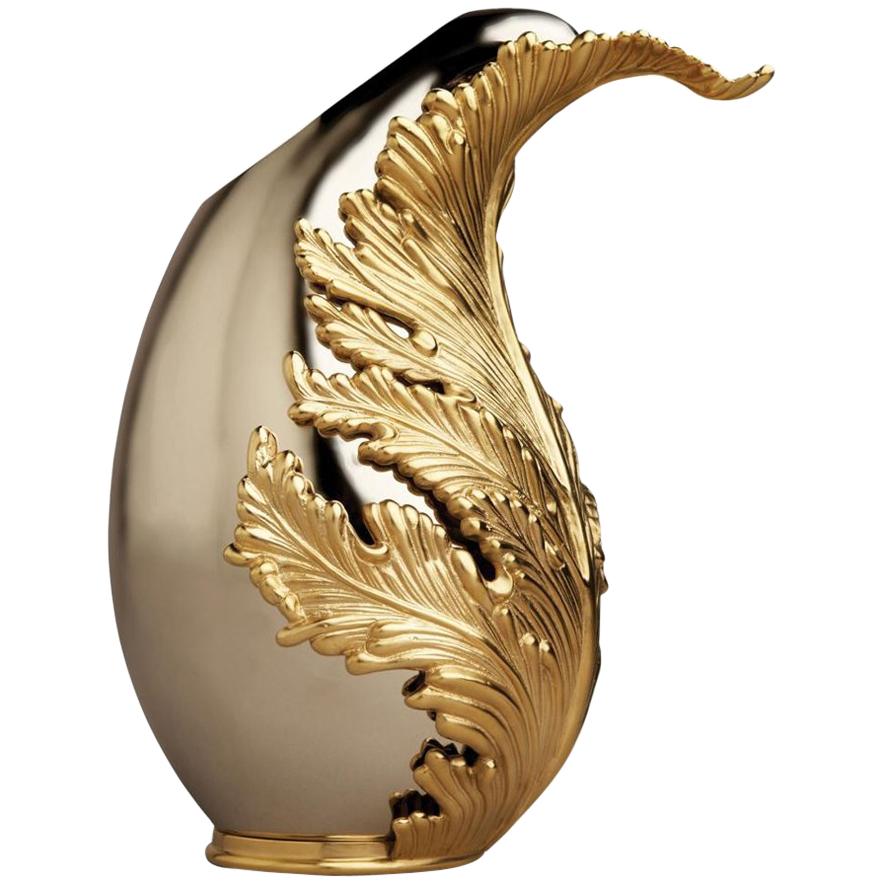 Gold Leave Vase with 24-Karat Gold Plate For Sale