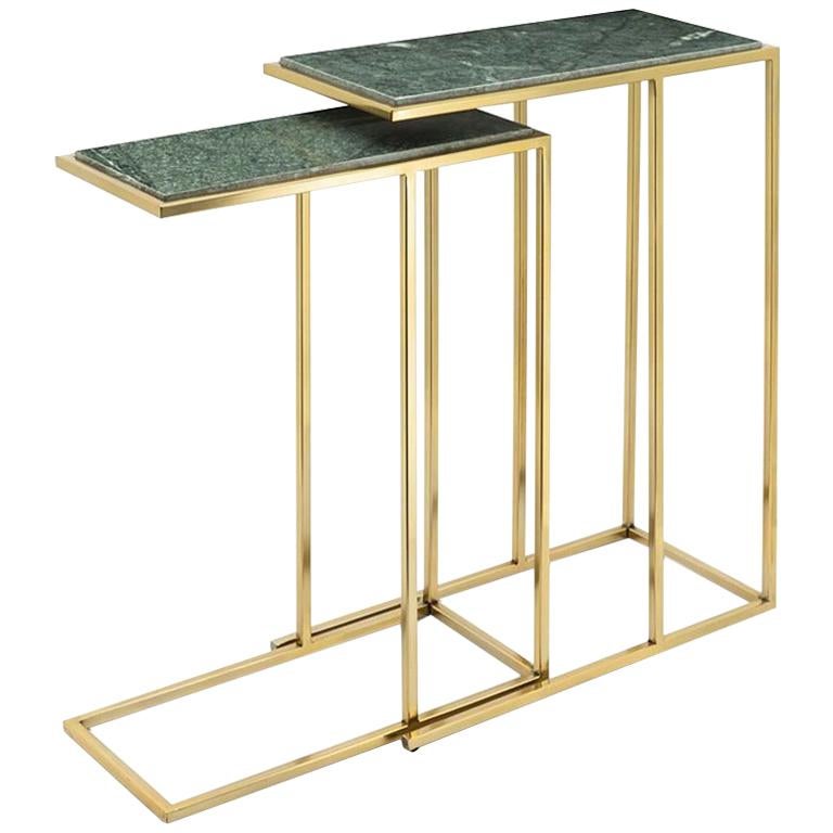 Green Stone Set of 2 Side Table in Gold Finish