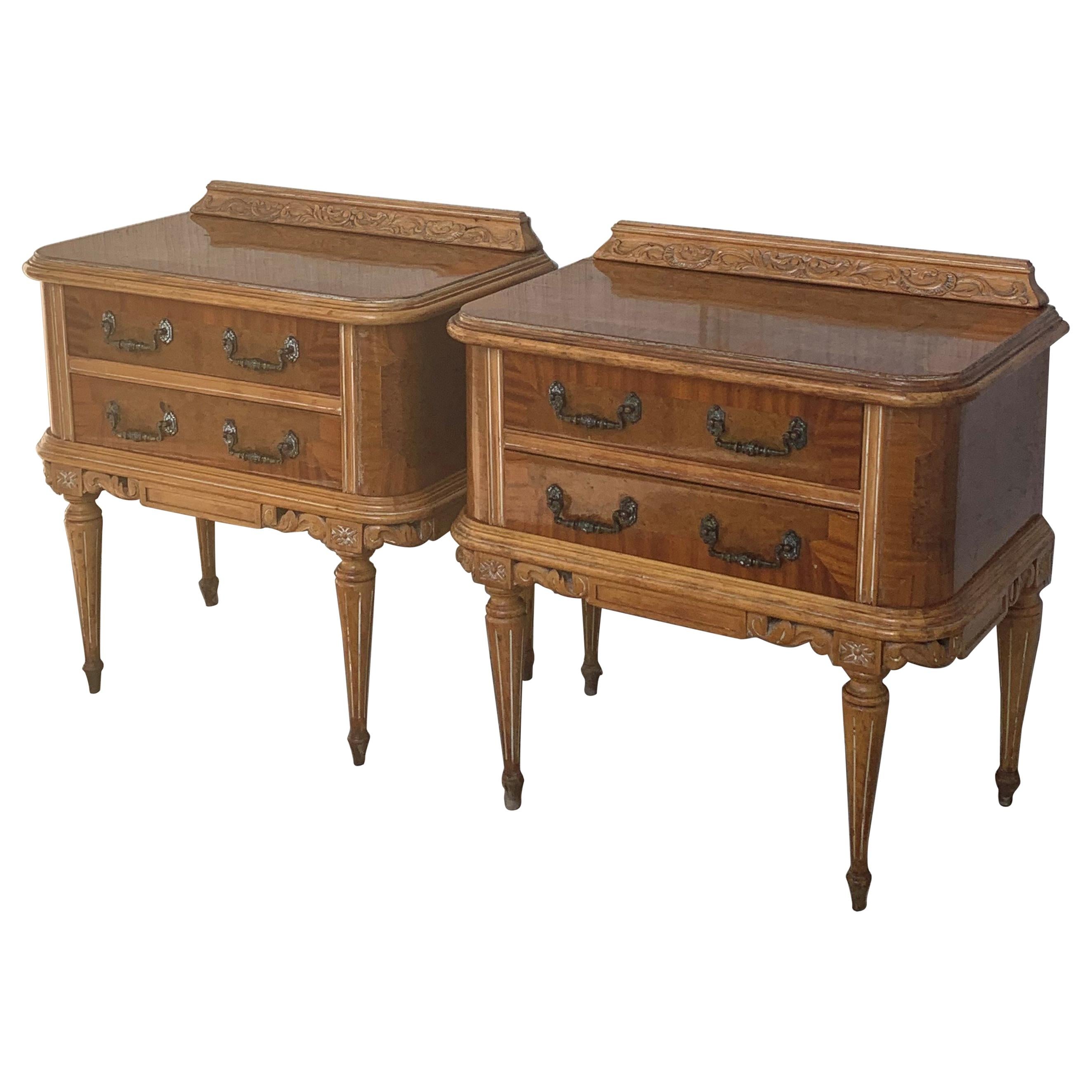 20th Century Pair of French Art Noveau Nighstands with Two Drawers