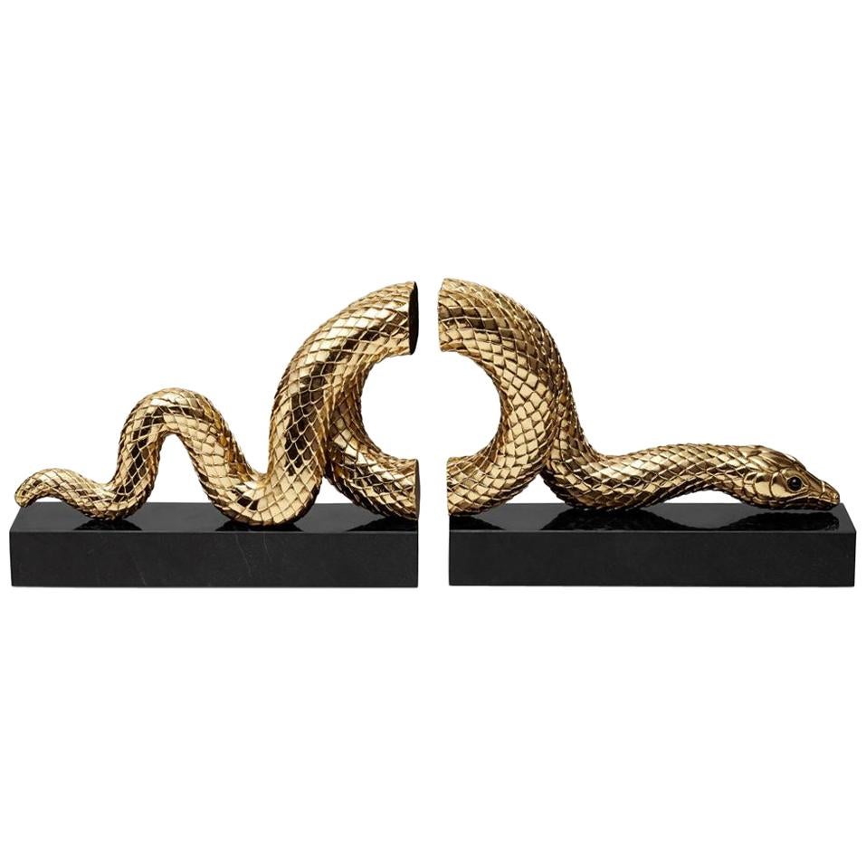 Snake Gold Bookend Set Gold Plated or Platinum Plated For Sale