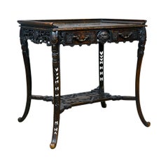 Antique Chinese Export Side Table, Carved, Oriental, Victorian, circa 1900