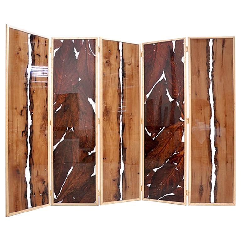 Bricole and Tobacco Leaves with Resin Folding Screen 5 Panels