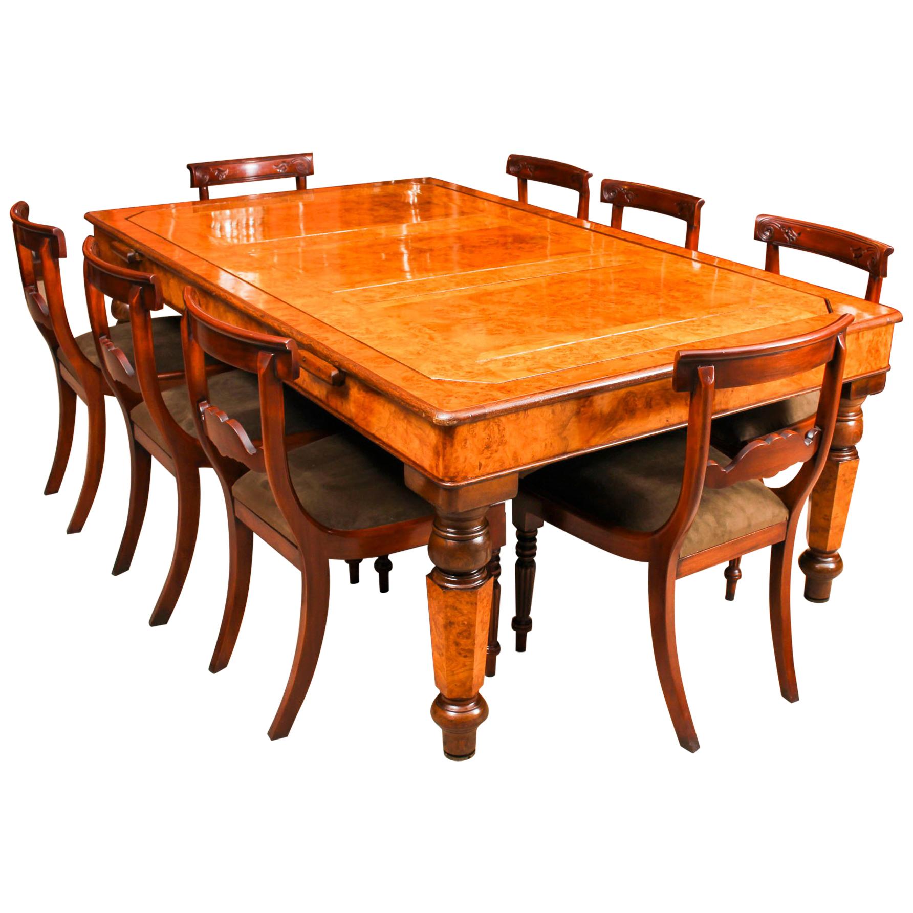 Antique Victorian Pollard Oak Snooker / Dining Table and 8 Chairs 19th Century