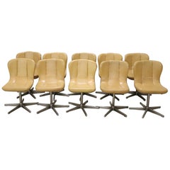 20th Century Italian Design Chromed Metal and Leather Set of 10 Armchairs, 1960s