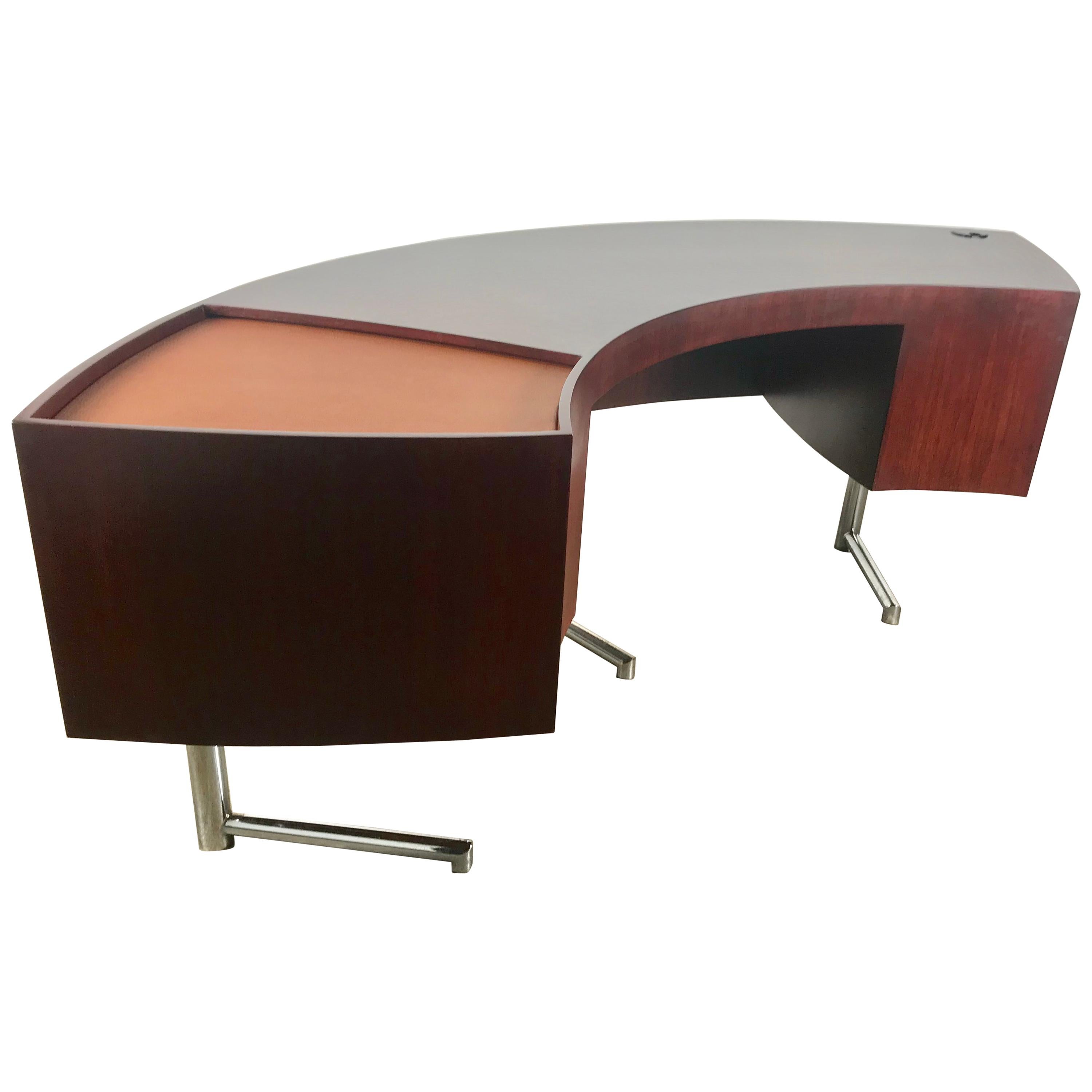Rare Curved Desk on Chrome-Plated Base, Designed by Leif Jacobsen