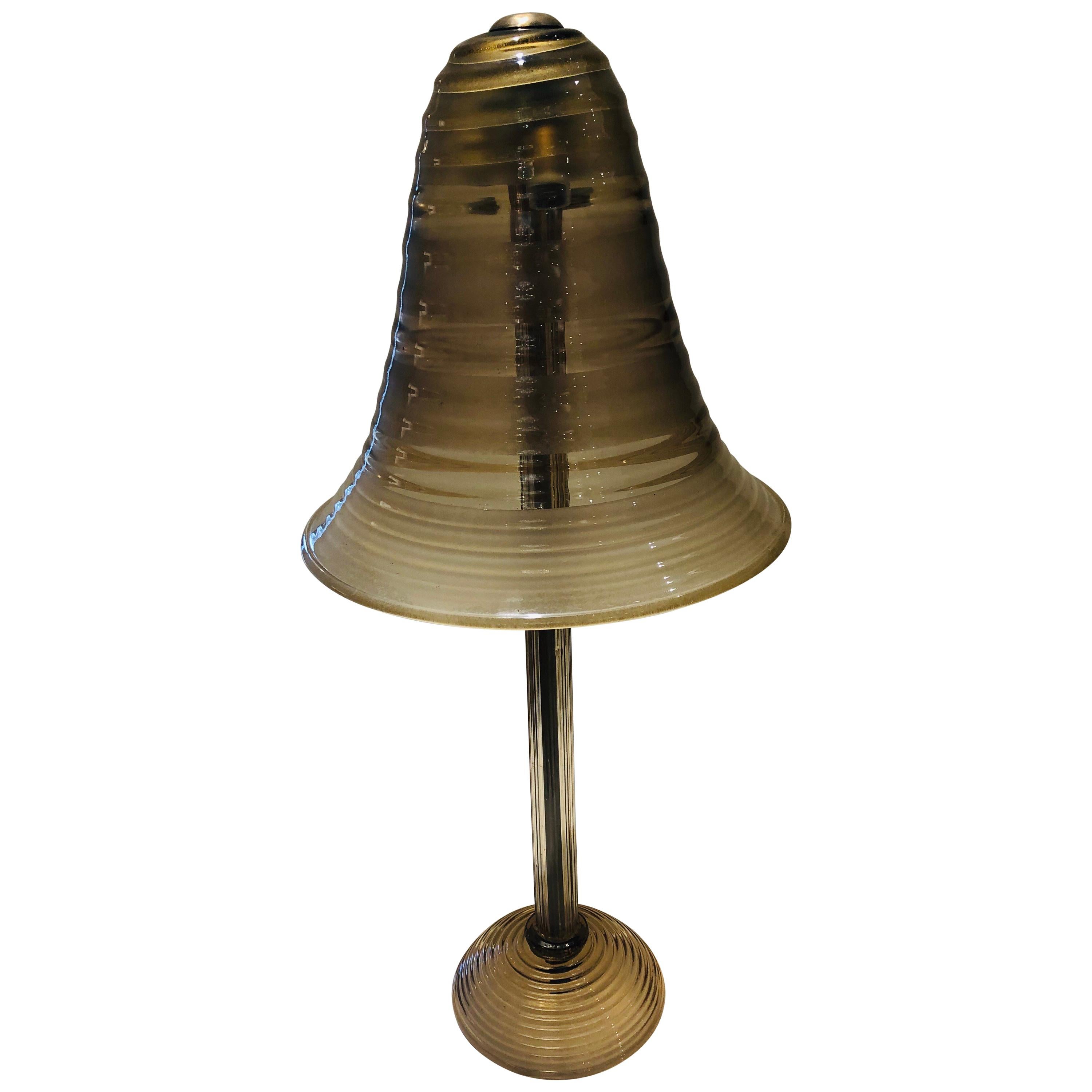 Ercole Barovier 1940s Handblown Italian Murano Crystal Glass Table Lamp For Sale