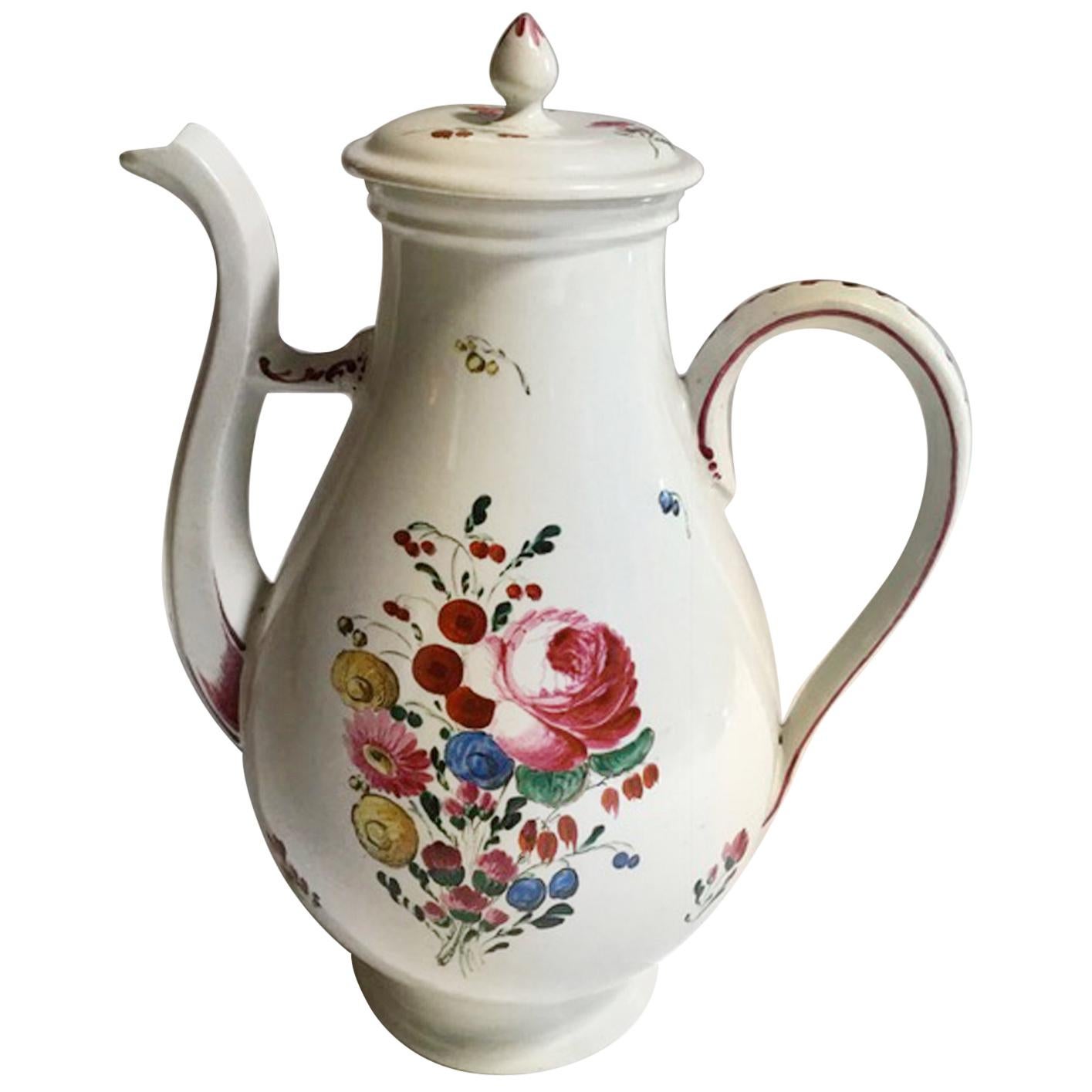 Italy Richard Ginori Mid-18th Century Porcelain Coffee Pot with Flowers Decor