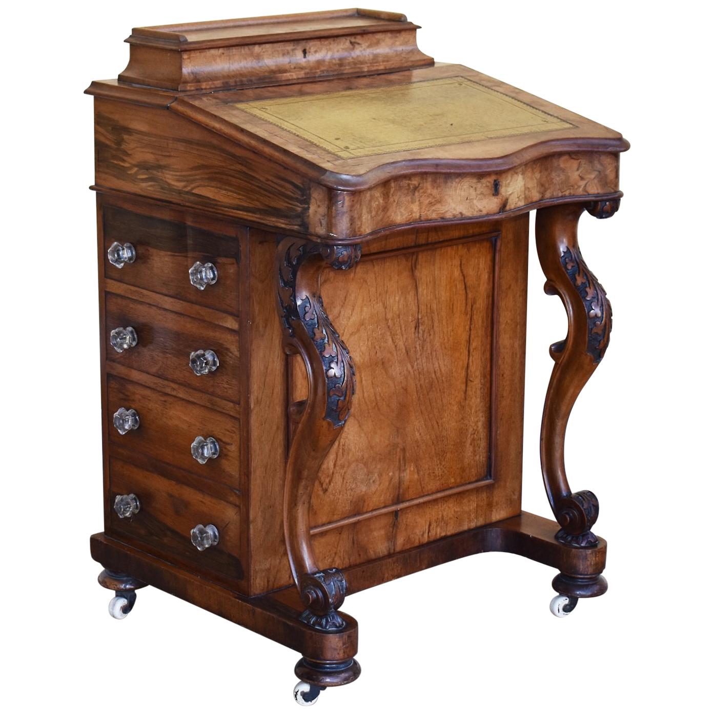 19th Century Victorian Burr Walnut Davenport