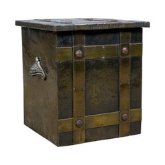 Antique Log Bin, Edwardian, Bound Metal, Fireside Box, Arts & Crafts, circa 1910